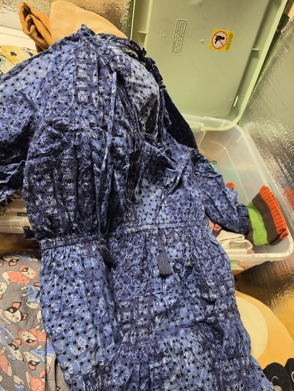 Ralph Lauren, eyelet navy blue dress, lined skirt, tiered skirt, 100% cotton. - Picture 2 of 16